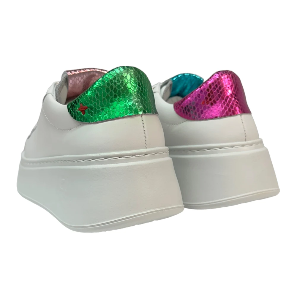 Gio+ Witte kalfsleren sneaker met verwijderbare accessoires White Dames