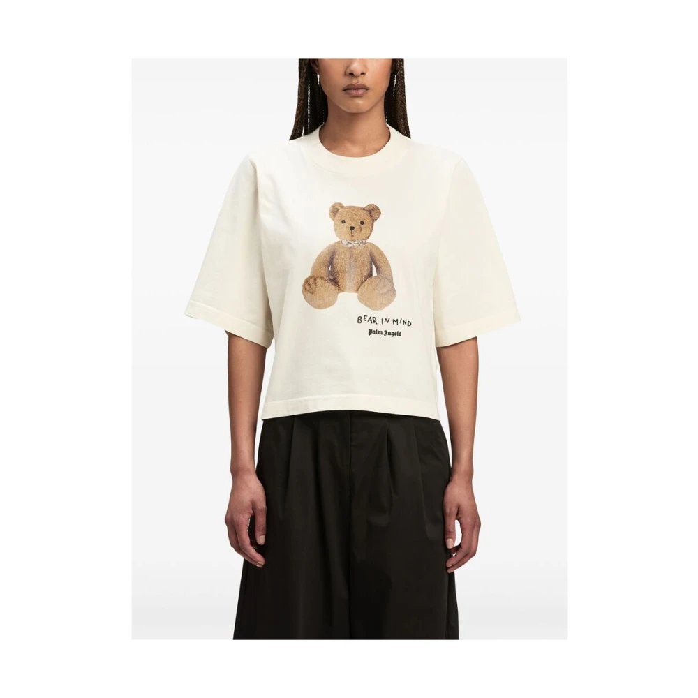 Palm Angels T-shirt met beer motief en slogan print Beige Dames