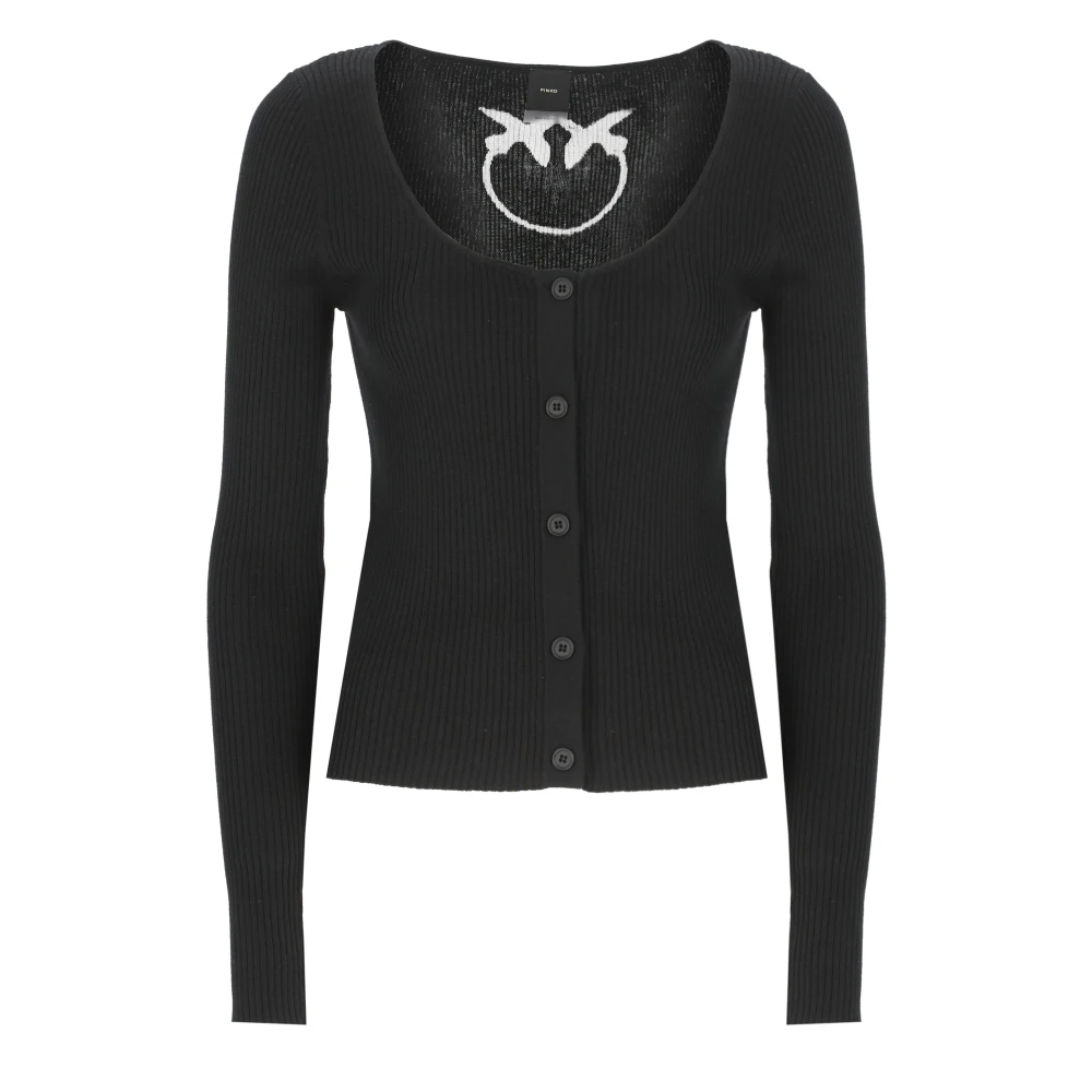 Pinko Women's Black Silk Cardigan Wide Neck Jumper - Cardigans - L - Knitwear