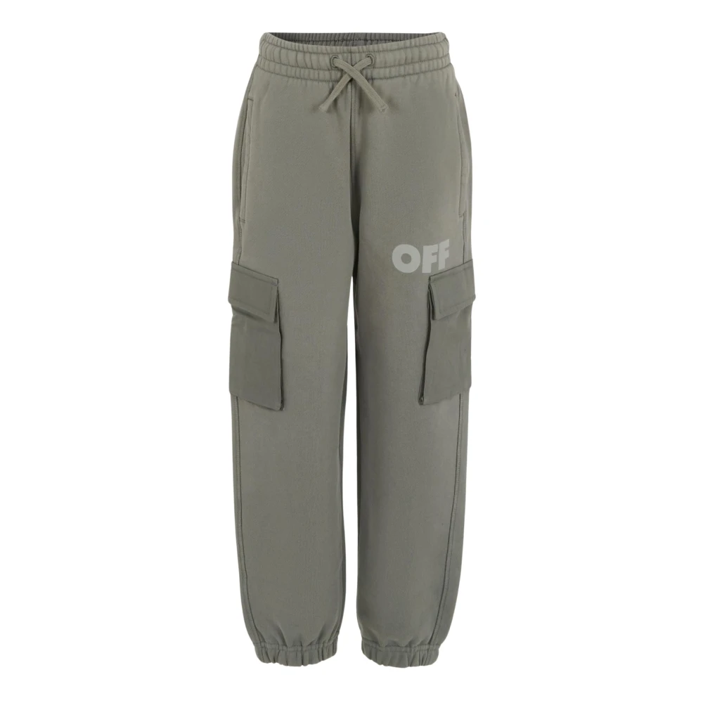 Off White Unisex Kids Gray Sweatpants, 12 Y, Grey Sporty Fleece Trousers With Iconic Arrows