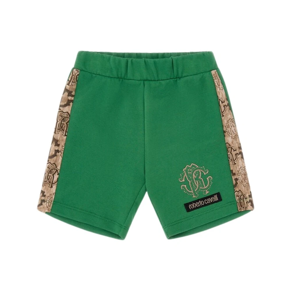 Roberto Cavalli Green Shorts, Male, 2 Y, Logo Trousers Made In Italy