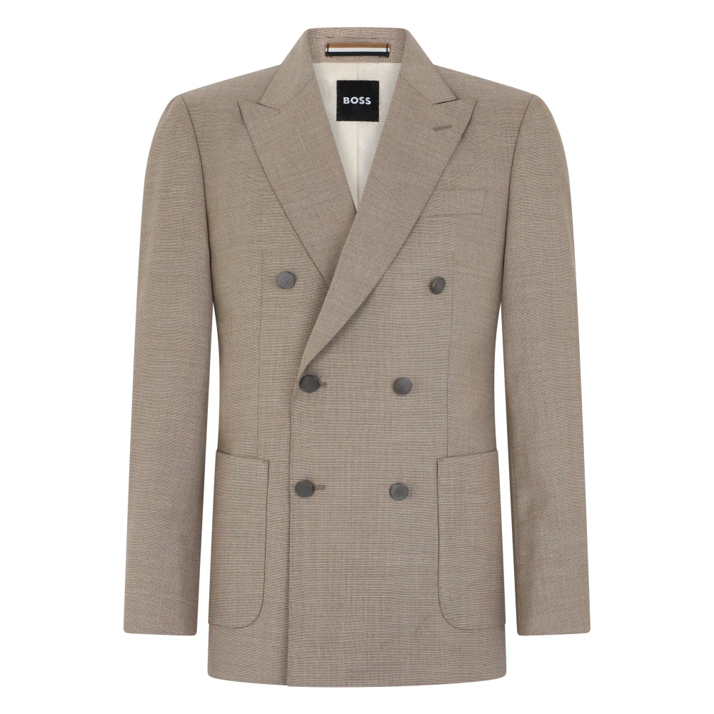 Hugo Mannelijk Beige Kostuums Heren, L, Wol, Double-Breasted Blazer