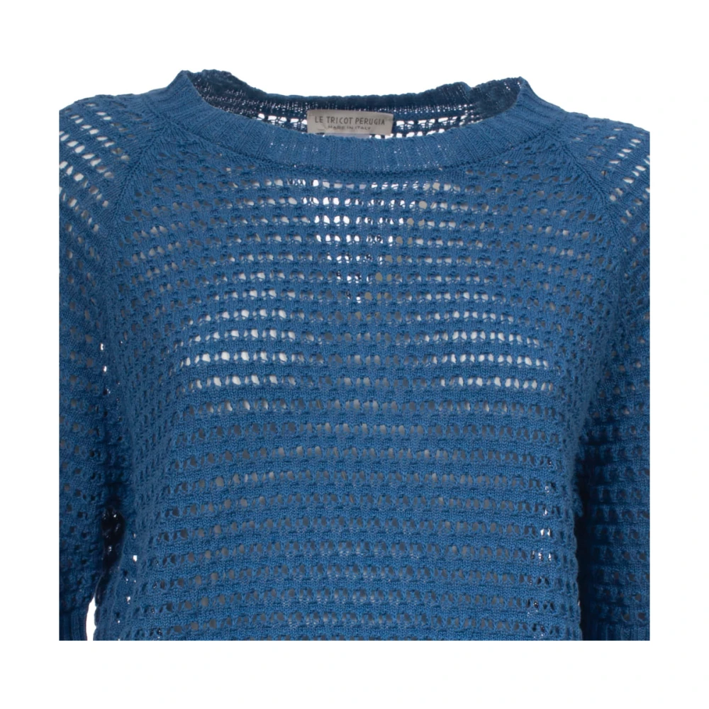 Le Tricot Perugia Linnen en katoenen gebreide top Blue Dames