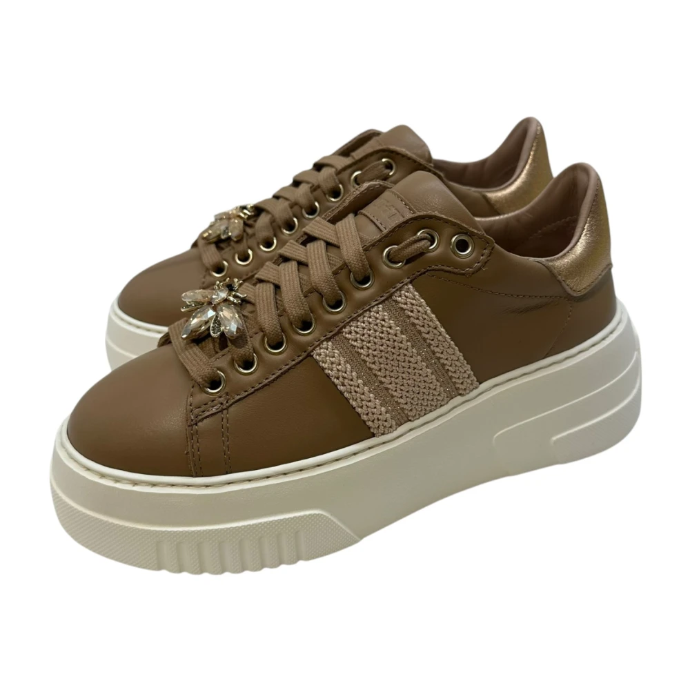 Stokton Roségouden Leren Sneakers met Insect Charms Brown Dames