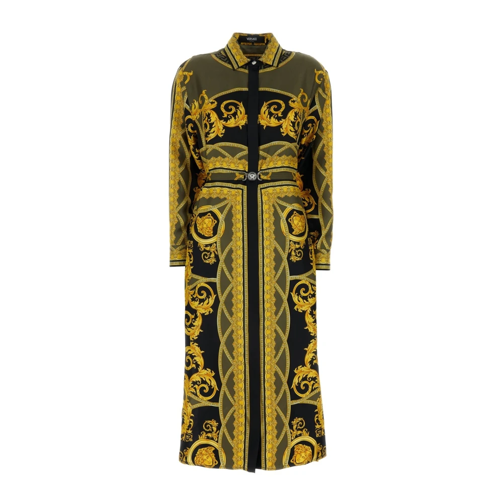 Versace Barok Zijden Twill Jurk Multicolor Dames