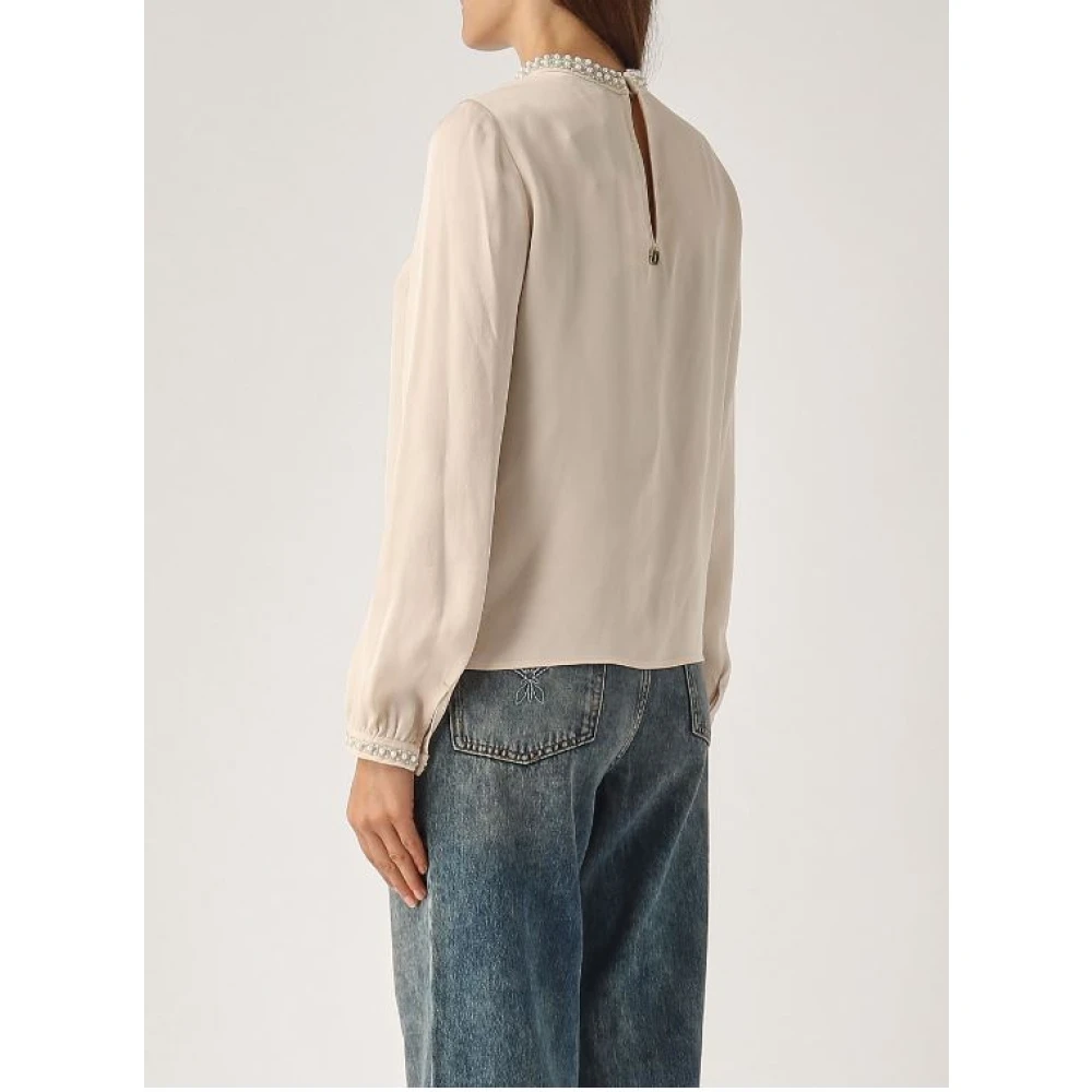 Twinset Crepe Blouse met Handgeborduurde Details Beige Dames