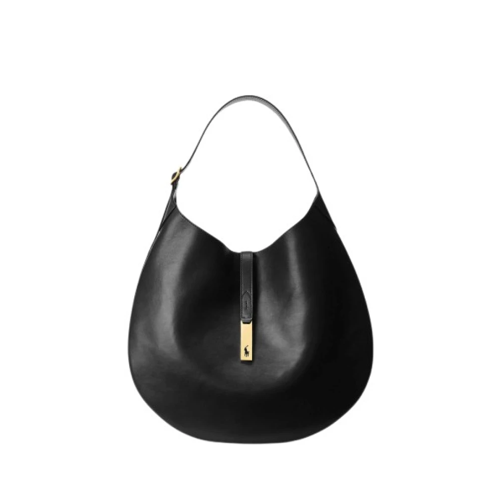 Polo Ralph Lauren Women's Black Shoulder Bags, One Size, Luxurious Leather Saddle Bag