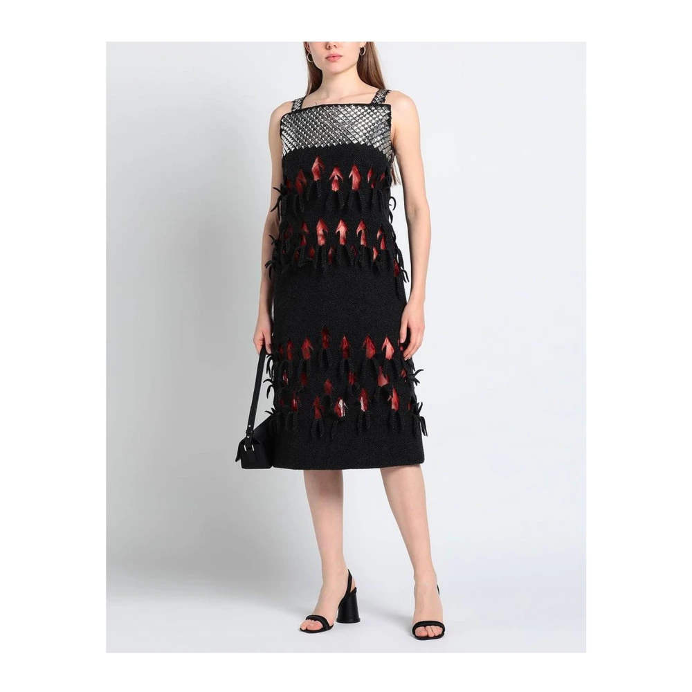 Maison Margiela Zwarte wollen jurk met vierkante halslijn Multicolor Dames