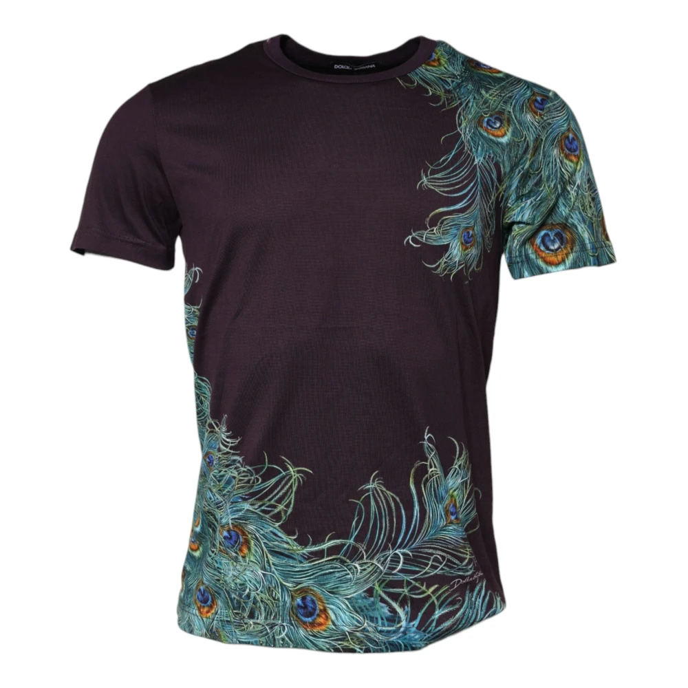 Dolce & Gabbana Men's Purple Peacock Feather Crew Neck T-Shirt
