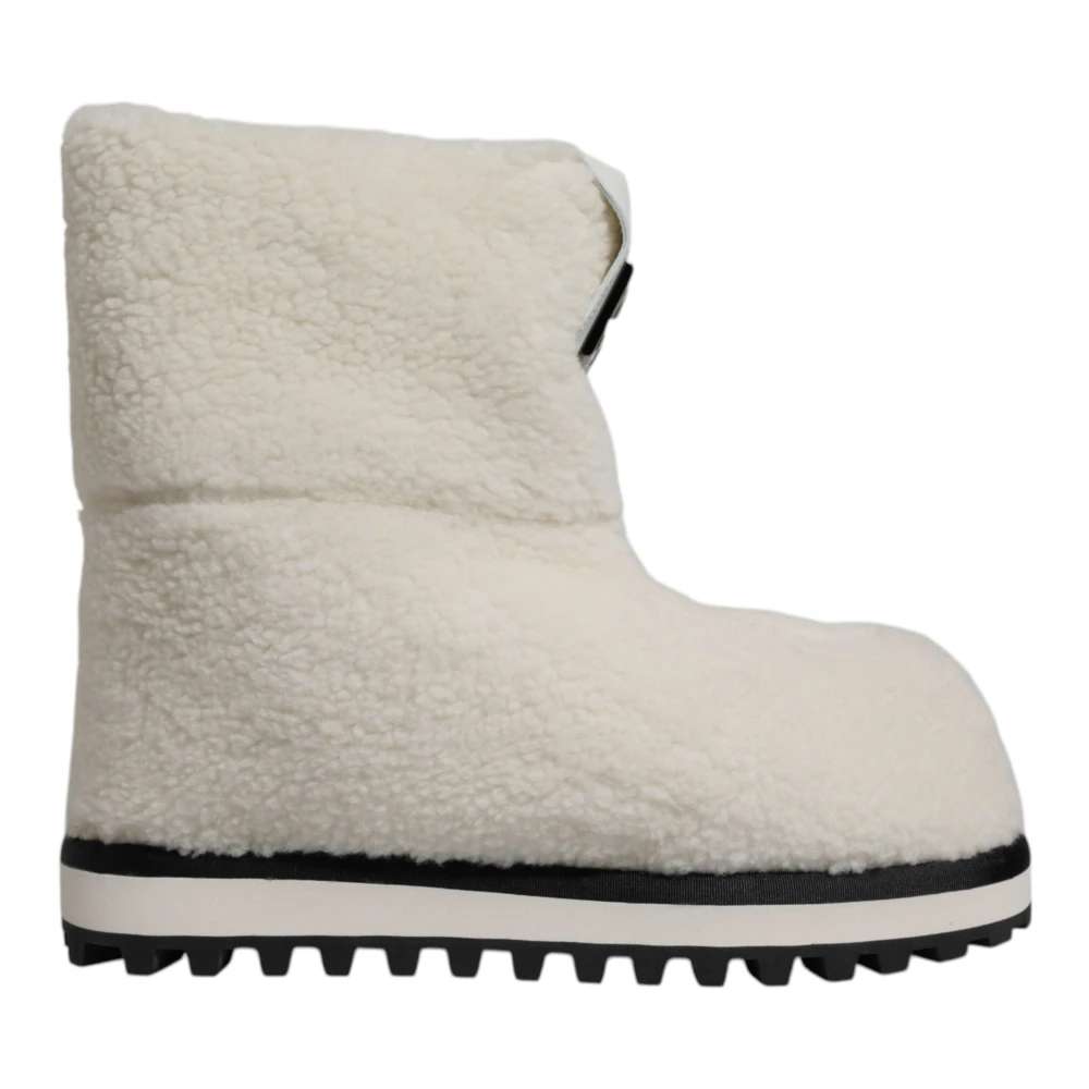 Dolce & Gabbana Men's White Winter Boots, 10 Uk, Plush Logo Padded Mid-Calf Boots