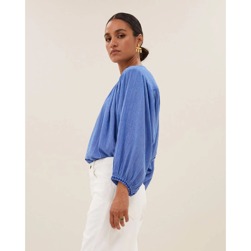 By-Bar Athia Lange Mouw Blouse Blue Dames