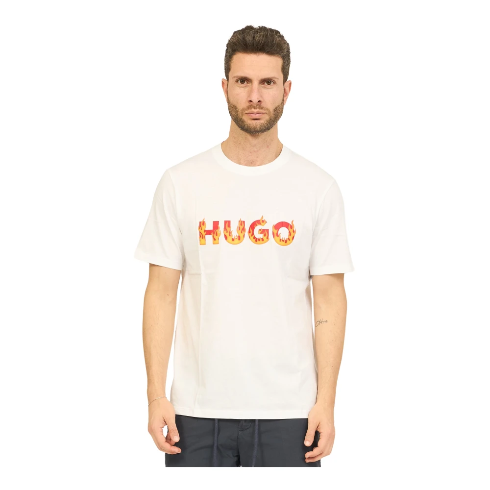 Hugo Boss Flame Logo Wit T-shirt White Heren
