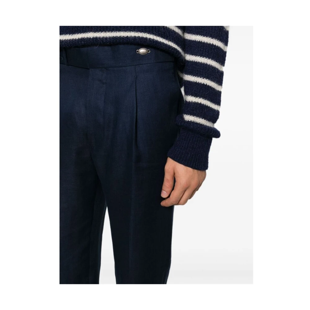 Tagliatore Navy Blauwe Linnen Broek Blue Heren