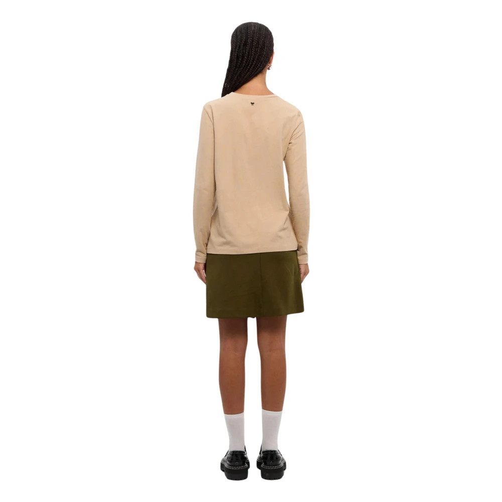 Max Mara Weekend Grafische Print Lange Mouw Katoenen T-shirt Beige Dames