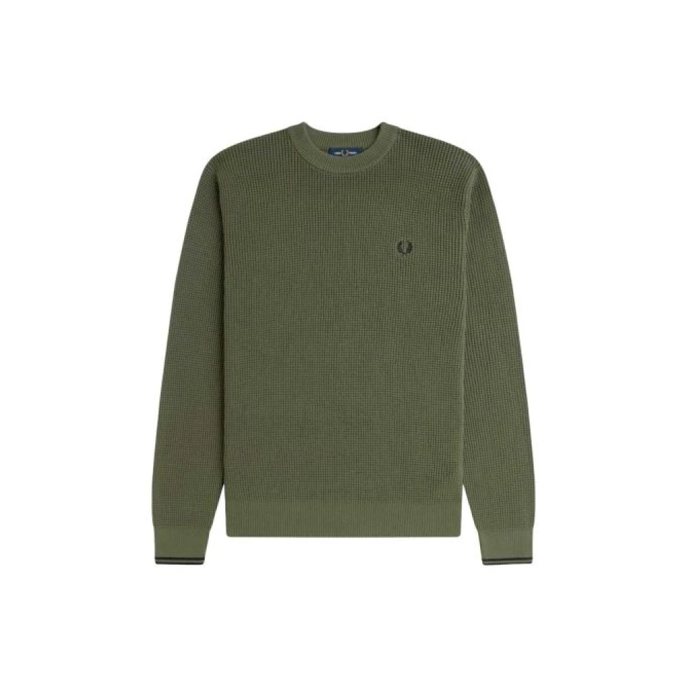 Fred Perry , Round-Neck Knitwear, Male, Green, L, Green Waffle Stitch Jumper Jumper - Image 4
