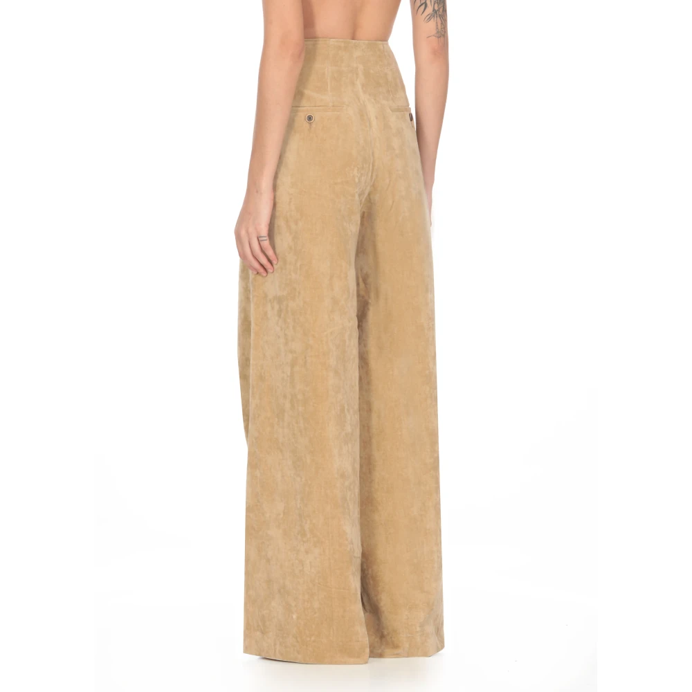 UMA Wang Beige Velvet Palazzo Broek Hoge Taille Beige Dames