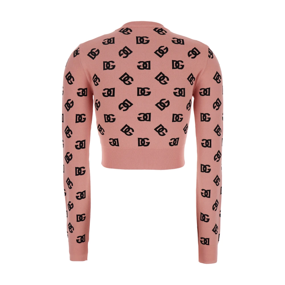 Dolce & Gabbana Roze Logo Print Crop Sweater Vrouw Pink Dames
