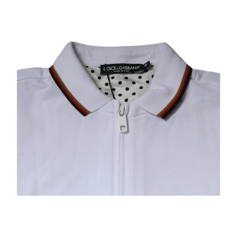 Dolce & Gabbana Kroon Detail Rits Polo Shirt White Heren