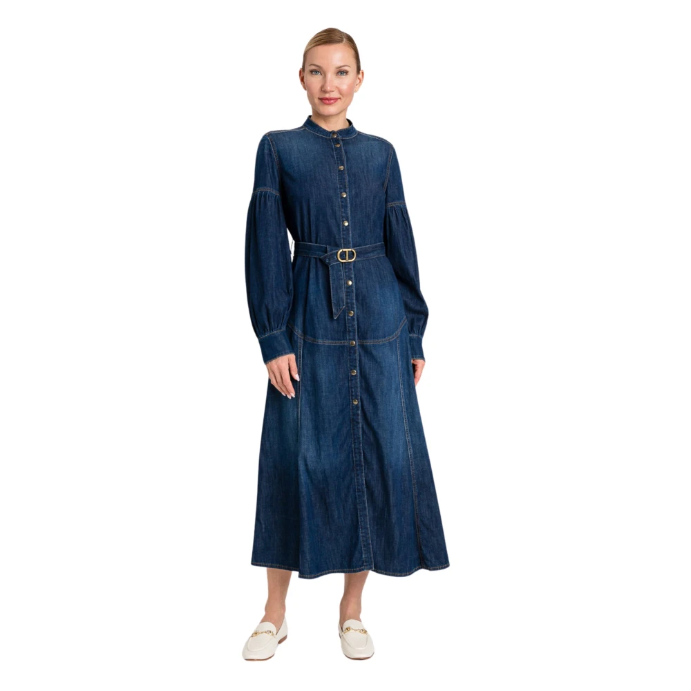 Twinset Denim Lange Jurk met Riem Blue Dames