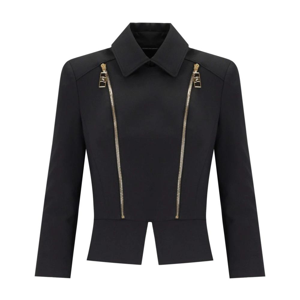Elisabetta Franchi Zwart geritste crêpe jas Black Dames