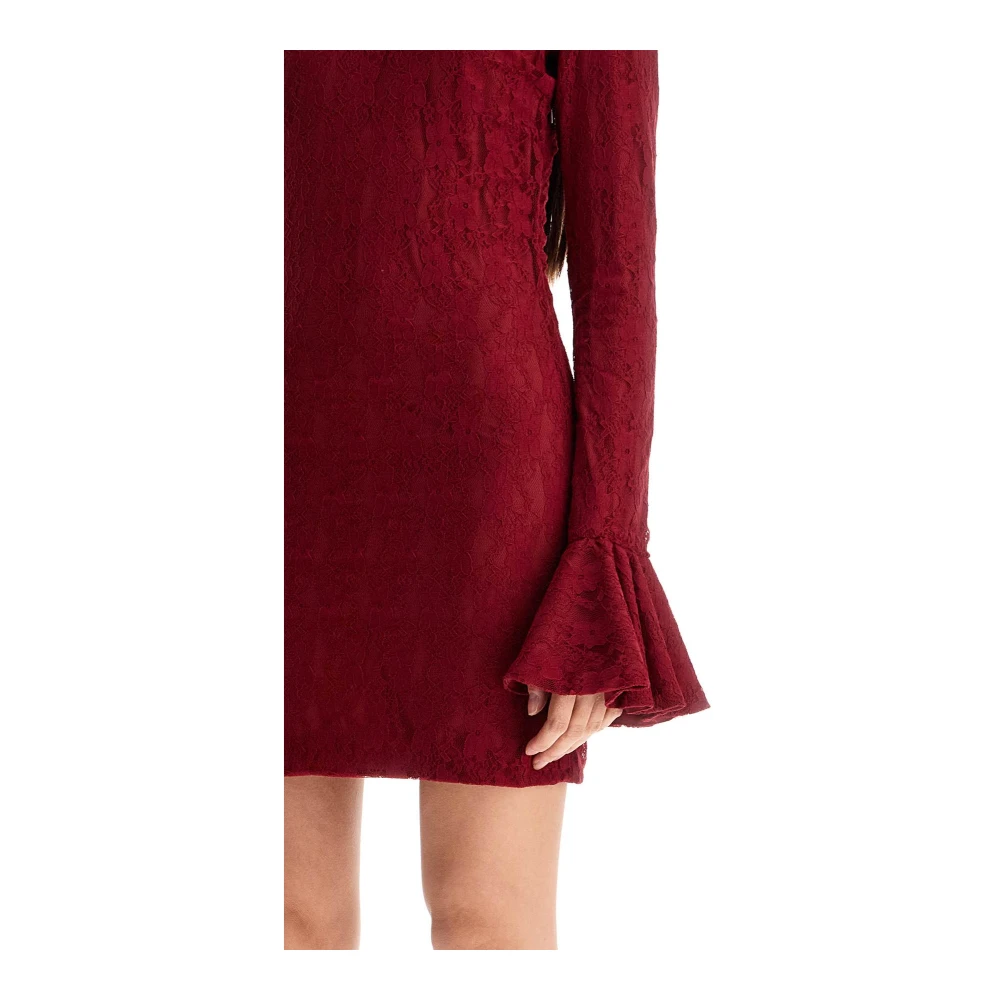 Rotate Birger Christensen Kanten Stretch Mini Jurk met Ruches Red Dames