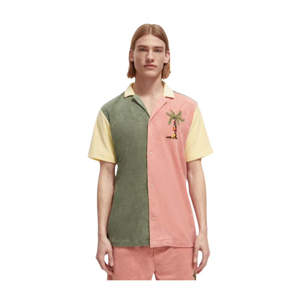 Scotch & Soda Tropisch Geborduurd Handdoek Shirt Multicolor Heren