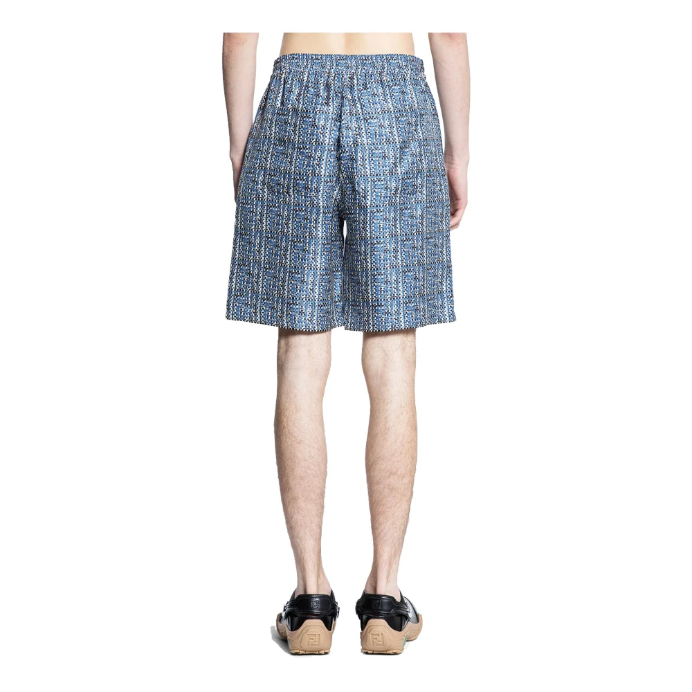 Fendi Zijden Blauwe Shorts Ss22 Blue Heren