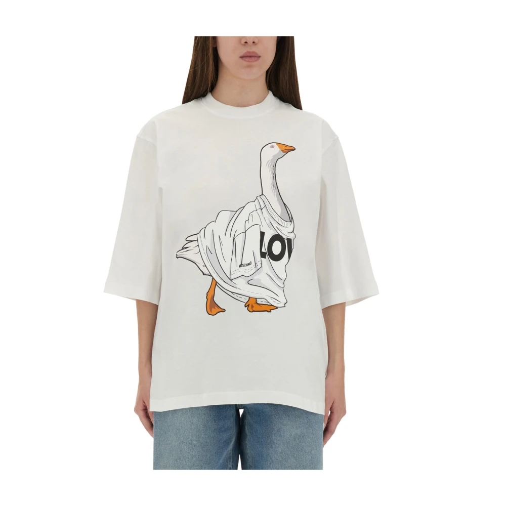Moschino Women's White T-Shirts, S, Cotton Crew-Neck T-Shirt