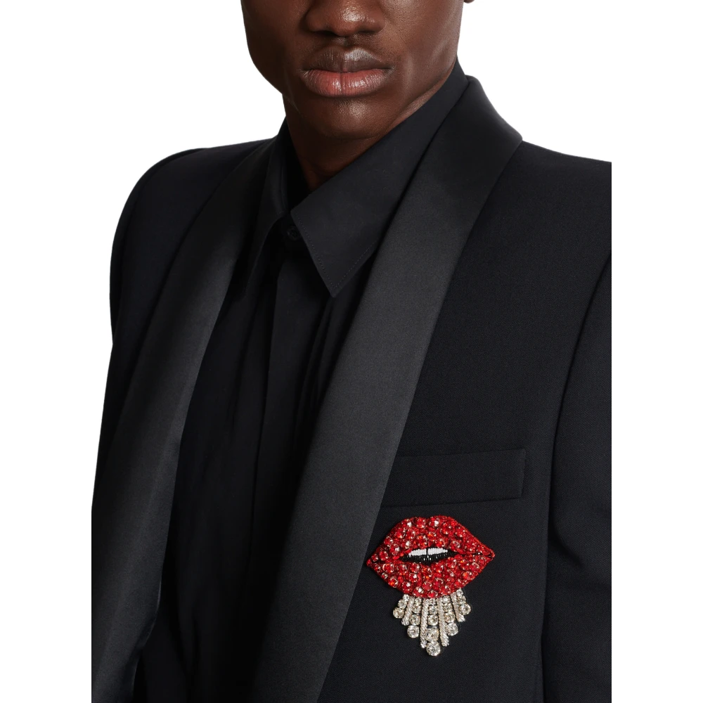 Balmain Geknipte graan de poudre jas met geborduurd embleem Black Heren