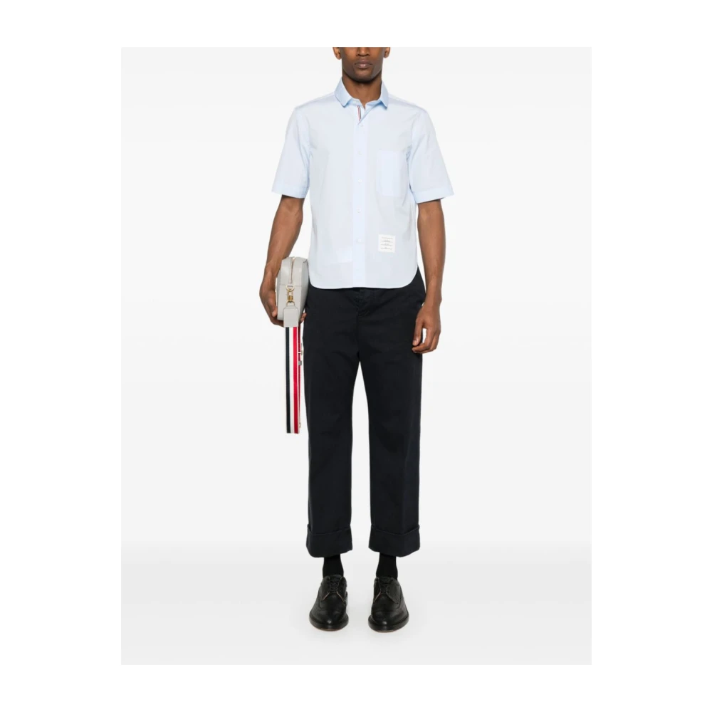 Thom Browne Blauwe Poplin Overhemd met Logopatch Blue Heren
