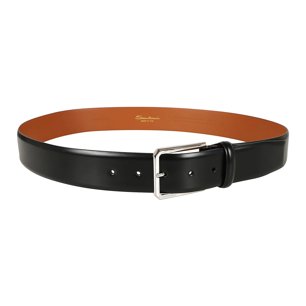 Santoni Zwarte Leren Riem Elegante Stijl Black Heren
