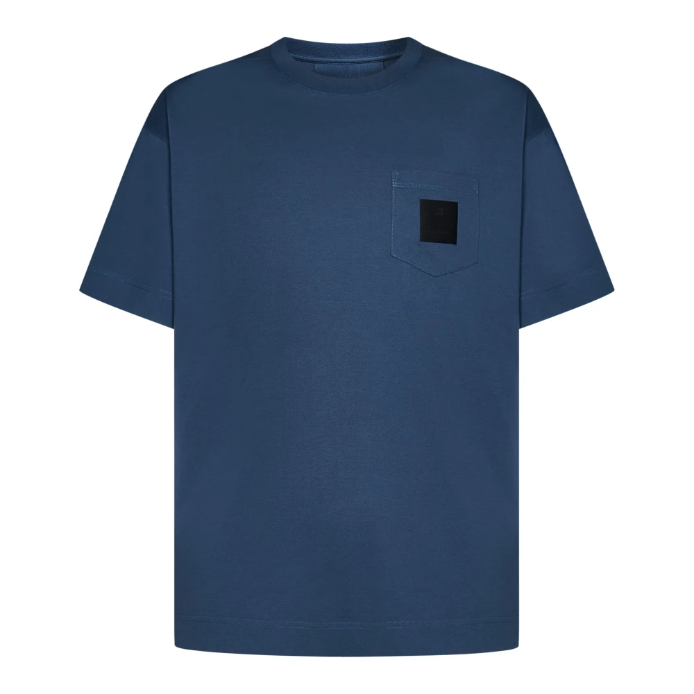 Givenchy Blauw T-shirt met Zwart Logo Plaatje Blue Heren