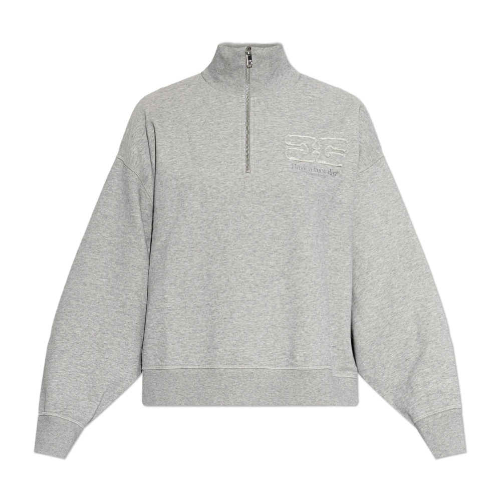 Ganni Women's Gray Half Zip Sweatshirt - Zip-Throughs - M - Sweatshirts & Hoodies