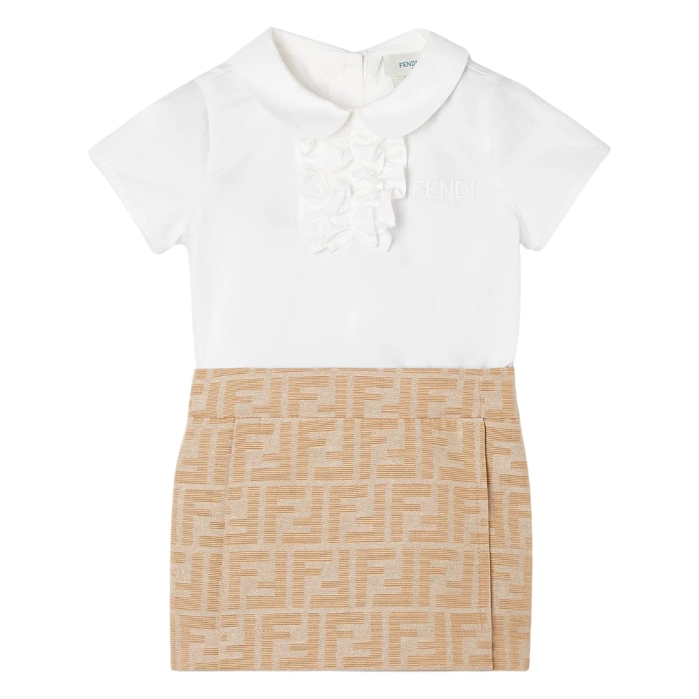Fendi Girls Beige Dresses, 2 Y, Poplin And Jacquard Ff Logo Dress
