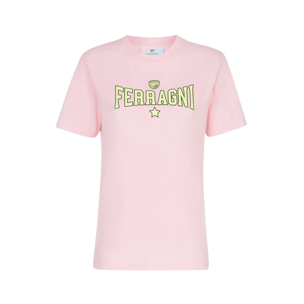 Chiara Ferragni Collection Roze katoenen T-shirt met Ferragni Stretch Print Pink Dames