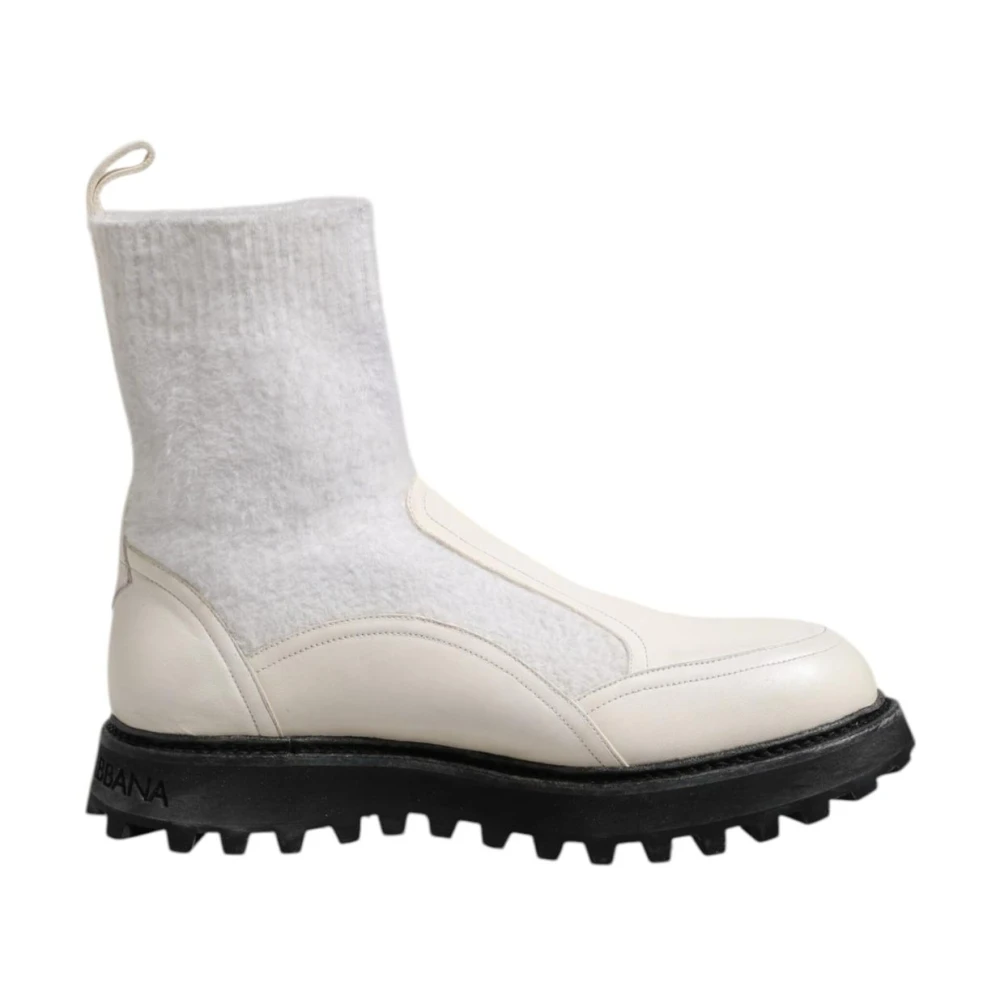 Dolce & Gabbana Men's White Logo Detail Mid Calf Boots