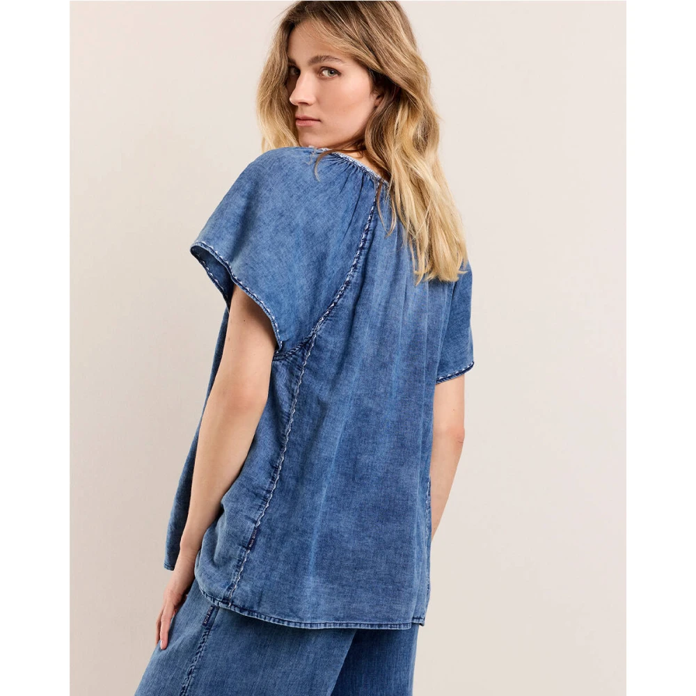 Summum Woman Indigo Borduur Blauw Daze Top Blue Dames