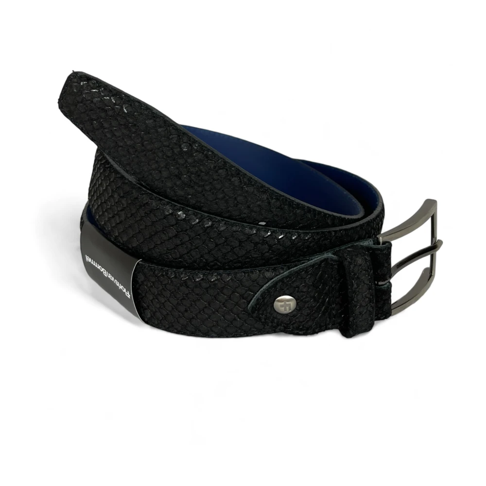 Van Bommel Heren Riem Suède Leder Reptielpatroon Zwart Black Heren