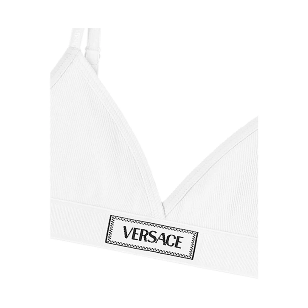 Versace Logo Patch Triangle V-Neck Ondergoed White Dames