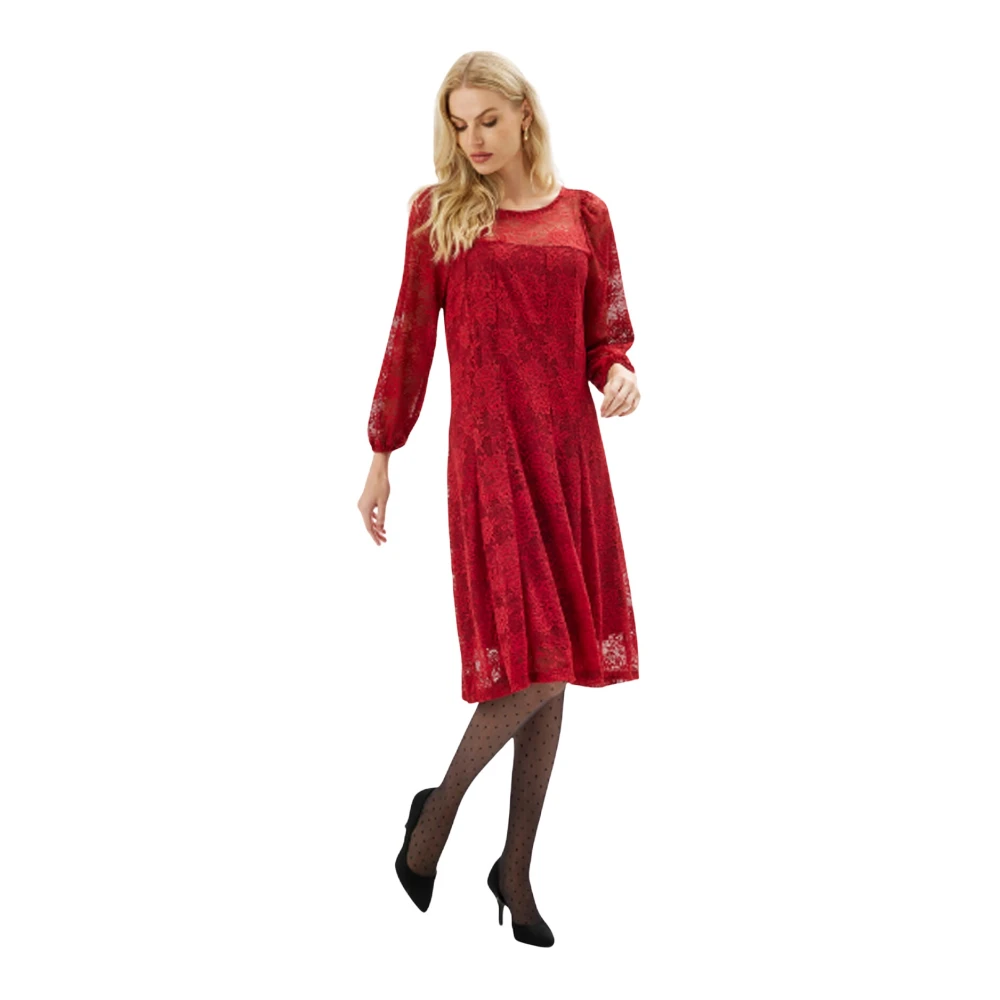 IN Front Rode Kant Jurk met ¾ Mouwen Red Dames