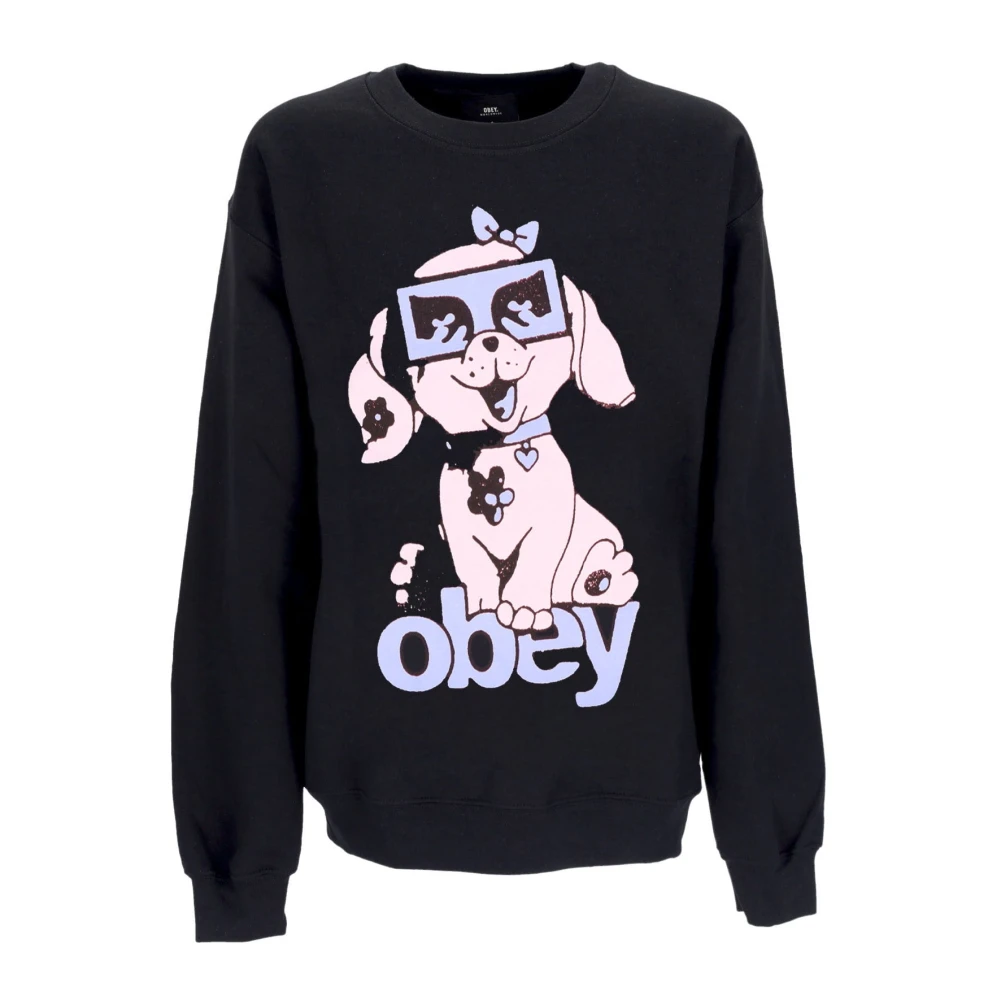 Obey Zwarte Crew Neck Sweatshirt Puppy Black Heren
