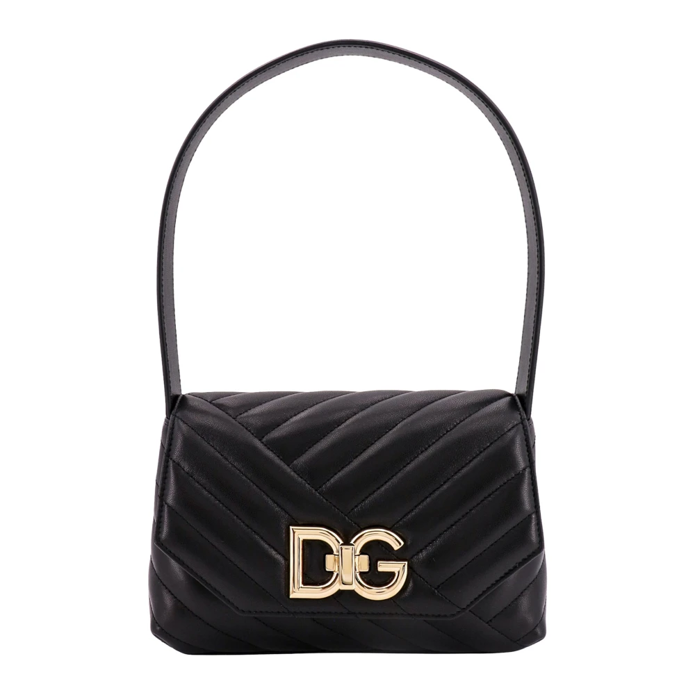 Dolce & Gabbana Zwarte Leren Schoudertas met Klep Sluiting Black Dames