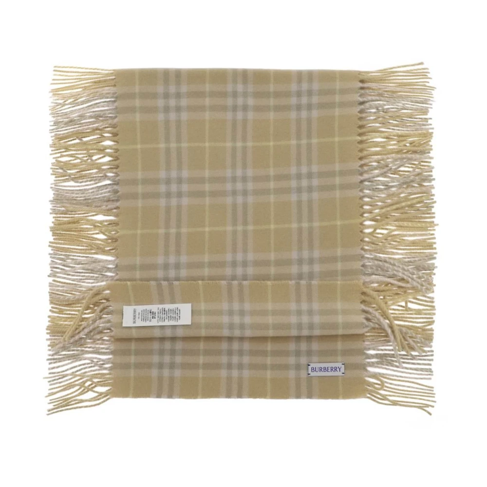 Burberry Check Cashmere Sjaal met Franjes Beige Dames