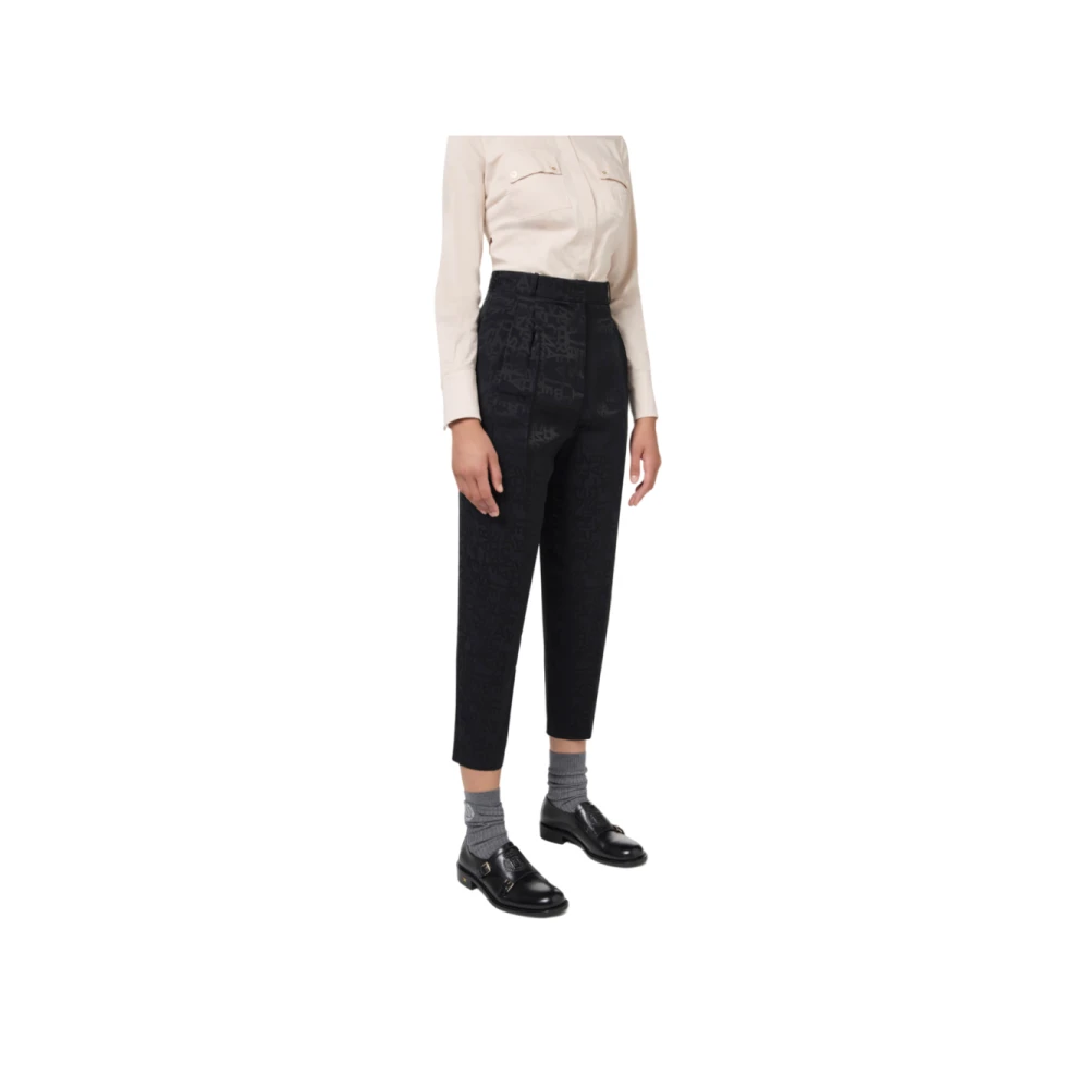 Elisabetta Franchi Zwarte Rechte Crêpe Jacquard Broek Black Dames