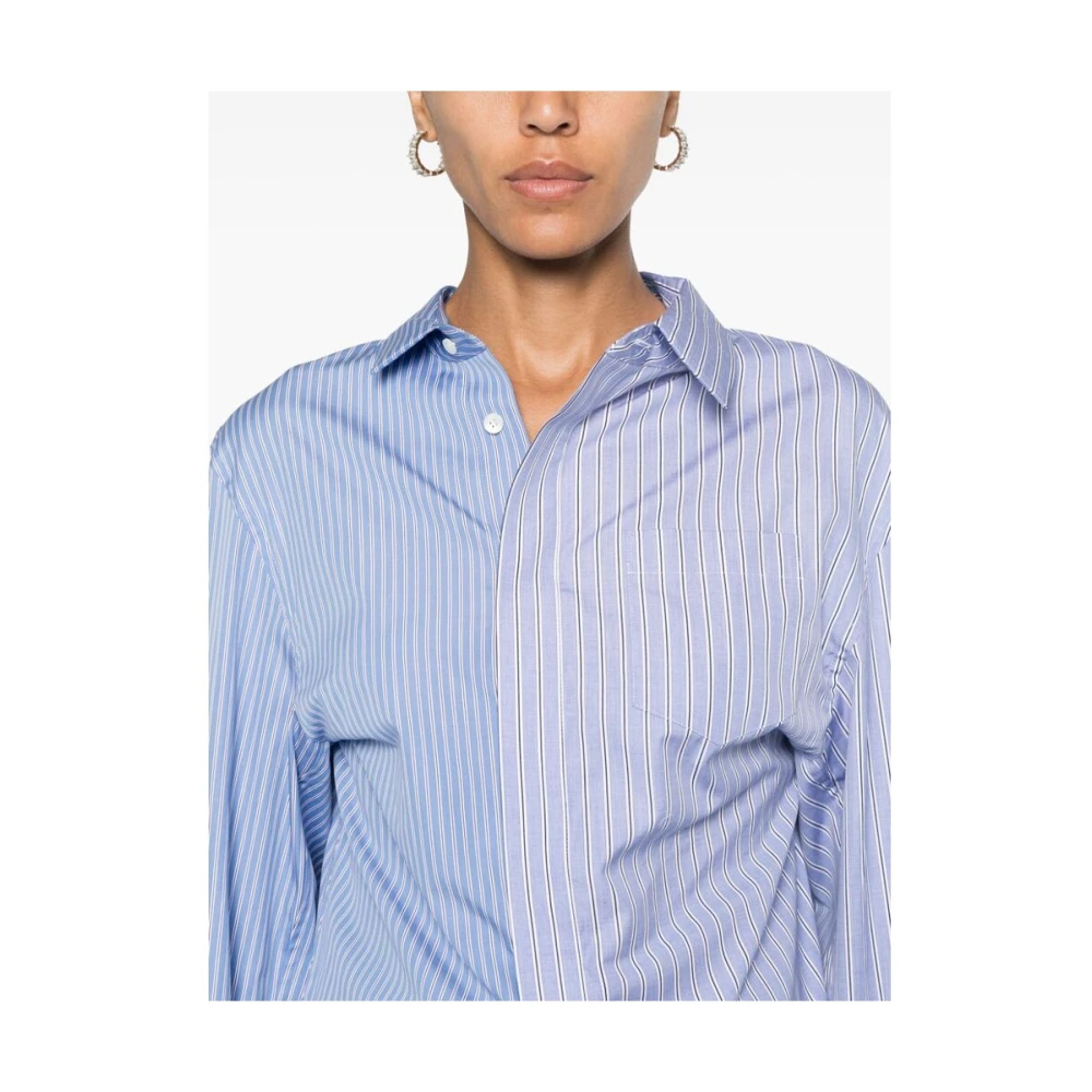 Sacai Blauw Wit Asymmetrisch Pinstripe Overhemd Blue Dames