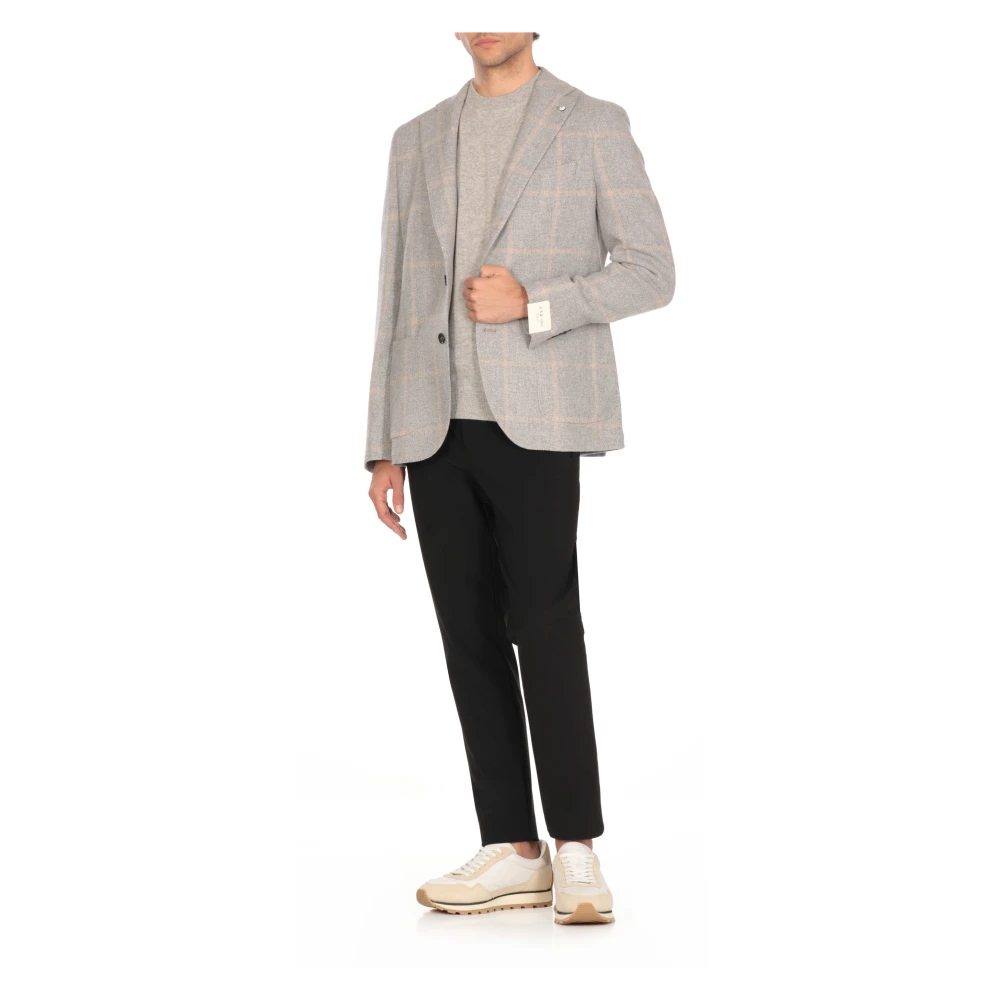 Lubiam Grijze wollen jas met pieklapel Gray Heren
