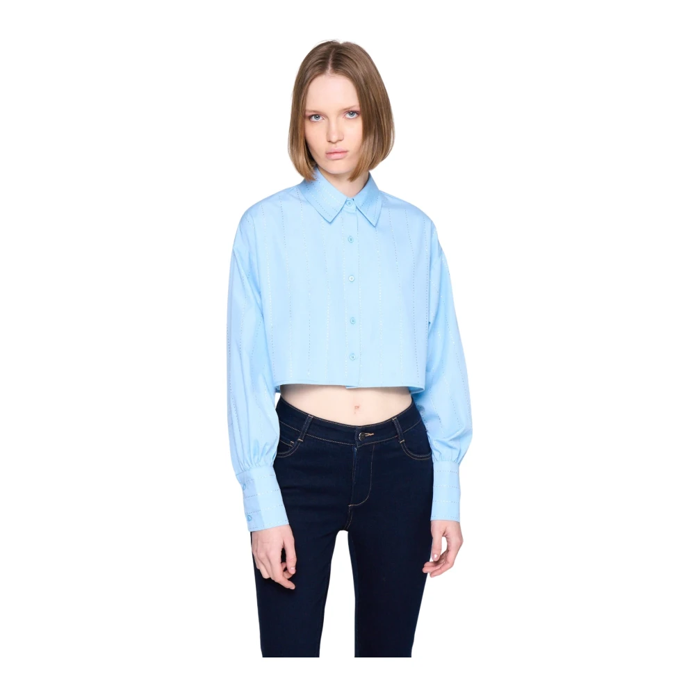Silvian Heach Crop shirt met strass Blue Dames