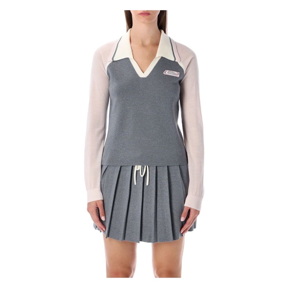 Casablanca Women's Gray V-Neck Knitwear, M, V Neck Knit Polo