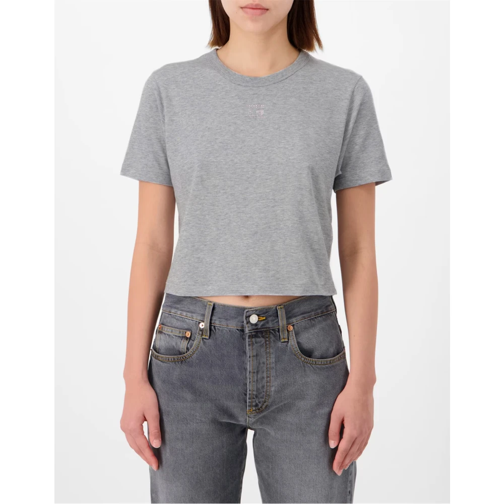 Gucci Kristal G Logo Cropped T-shirt Gray Dames