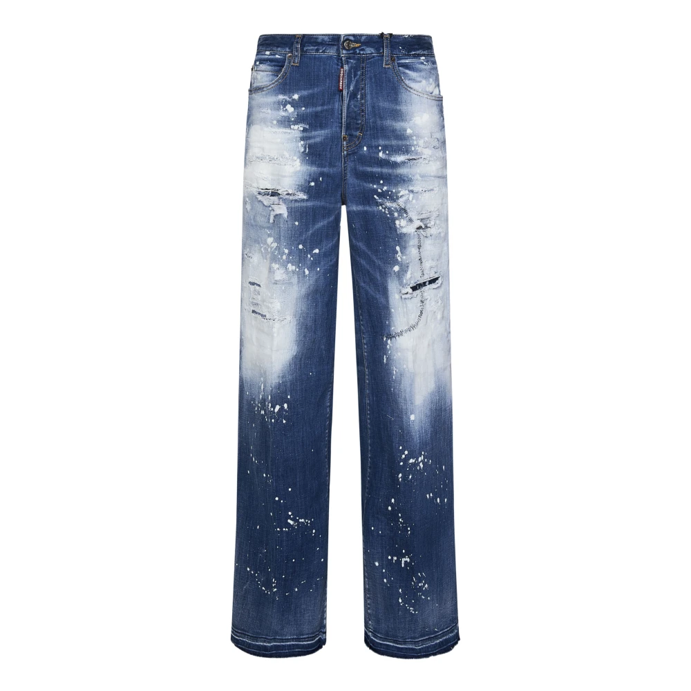 Dsquared2 Blauwe Wijde Spijkerbroek met Rauwe Zoom Blue Dames